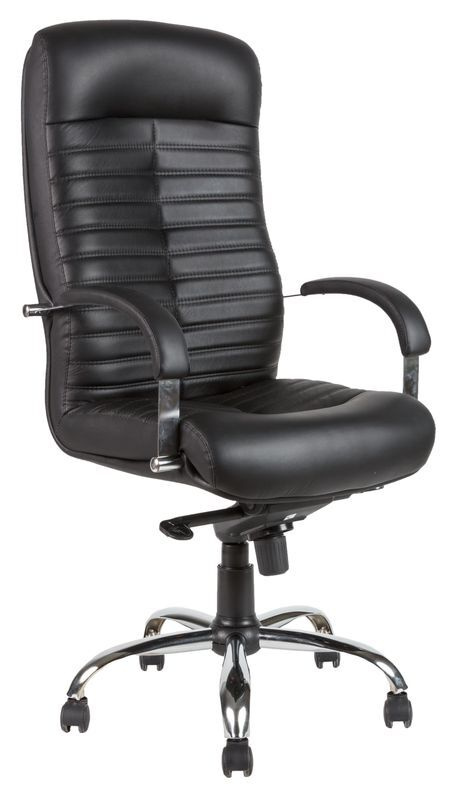Кресло компьютерное игровое Евростиль офисное кресло, кресло руководителя Орион Хром, кожа черная  #1
