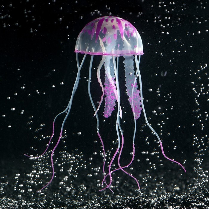 Декор для аквариума КНР "Медуза", силикон, эффект неона, 5х5х15 см, фиолетовая  #1