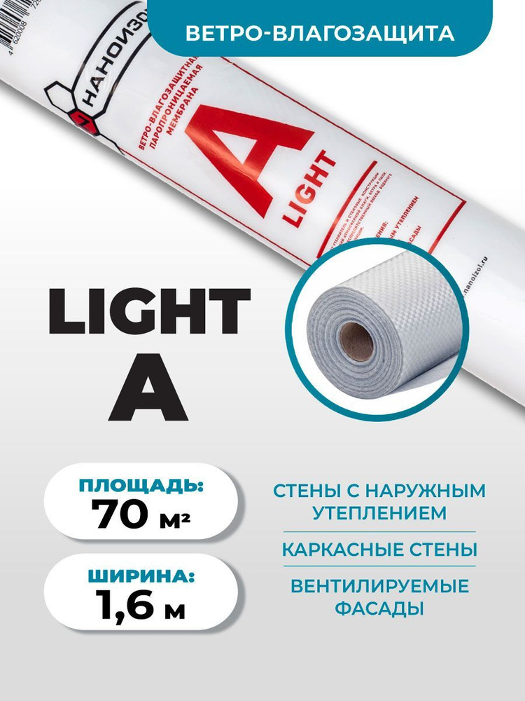 Ветро-влагозащита Наноизол A - ЛАЙТ (70 м2) для дома, бани, крыши (кровли), стен, цоколя (ветрозащита, #1