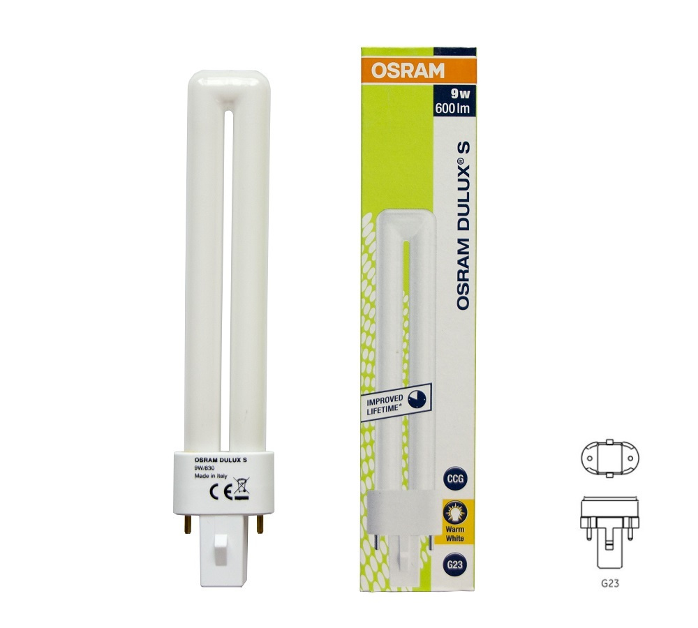 OSRAM Лампочка Dulux S 9W G23_белый, Теплый белый свет, G23, 9 Вт, Люминесцентная (энергосберегающая) #1
