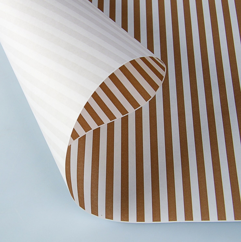 Бумага упаковочная крафт в рулоне, двухстороння печать принт Полоски коричневые, размер 0,5 х 10 м, плотность #1