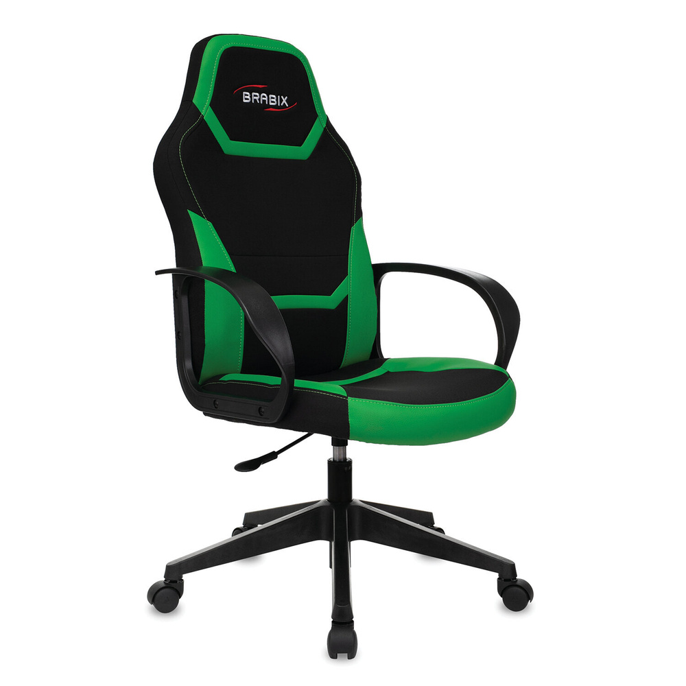 Кресло компьютерное Brabix "Alpha GM-018", ткань, экокожа, черное, зеленое (GM-018_532639)  #1