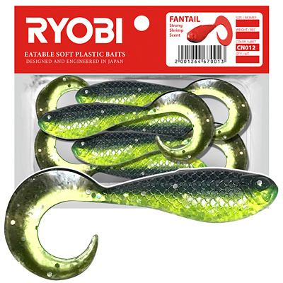 Мягкая силиконовая приманка риппер-твистер Ryobi FANTAIL (62mm), CN012 (fresh kiwi), ( упк. 5 шт.)  #1