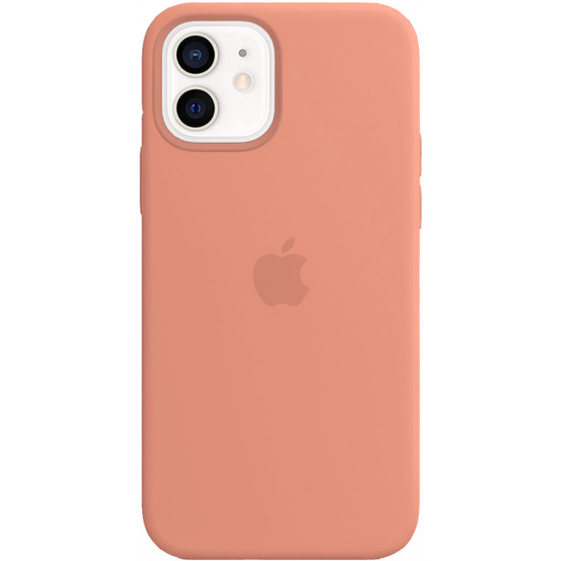 Силиконовый чехол для смартфона Silicone Case на iPhone 12 / Айфон 12 с логотипом, персиковый  #1