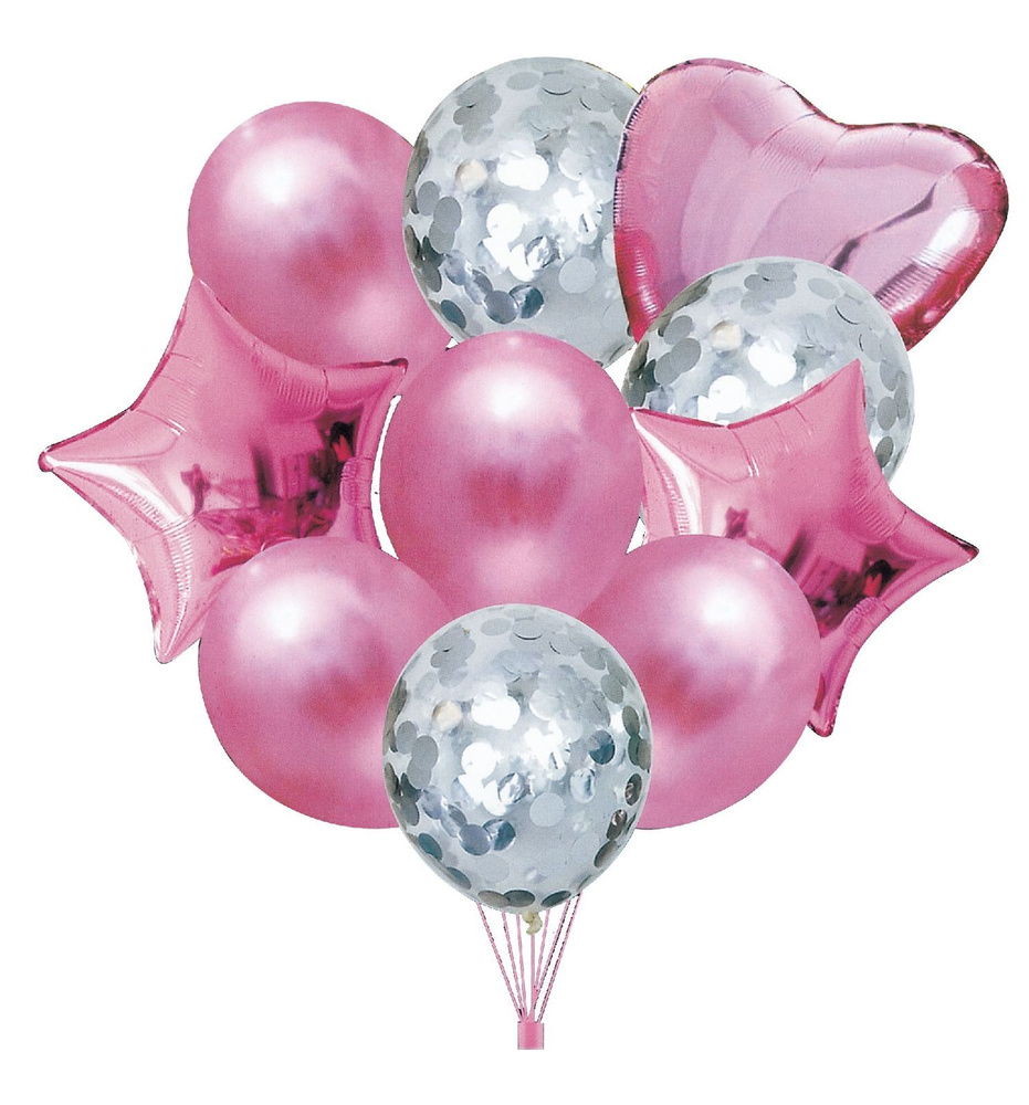 Набор воздушных шаров из фольги и латекса с конфетти 10 штук розовый, шары на день рождение  #1