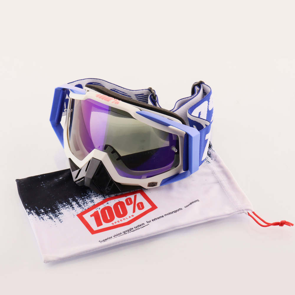 Очки защитные для мотоспорта, горнолыжного спорта, сноубординга, экстремального спорта 100% (белый-синий, #1
