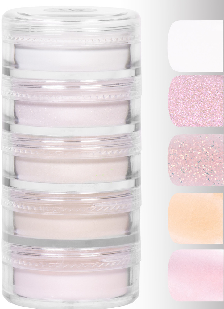 IRISK Набор акриловой пудры для французского маникюра French Manicure, 5 цветов в тубе, Белый, прозрачно-розовый #1