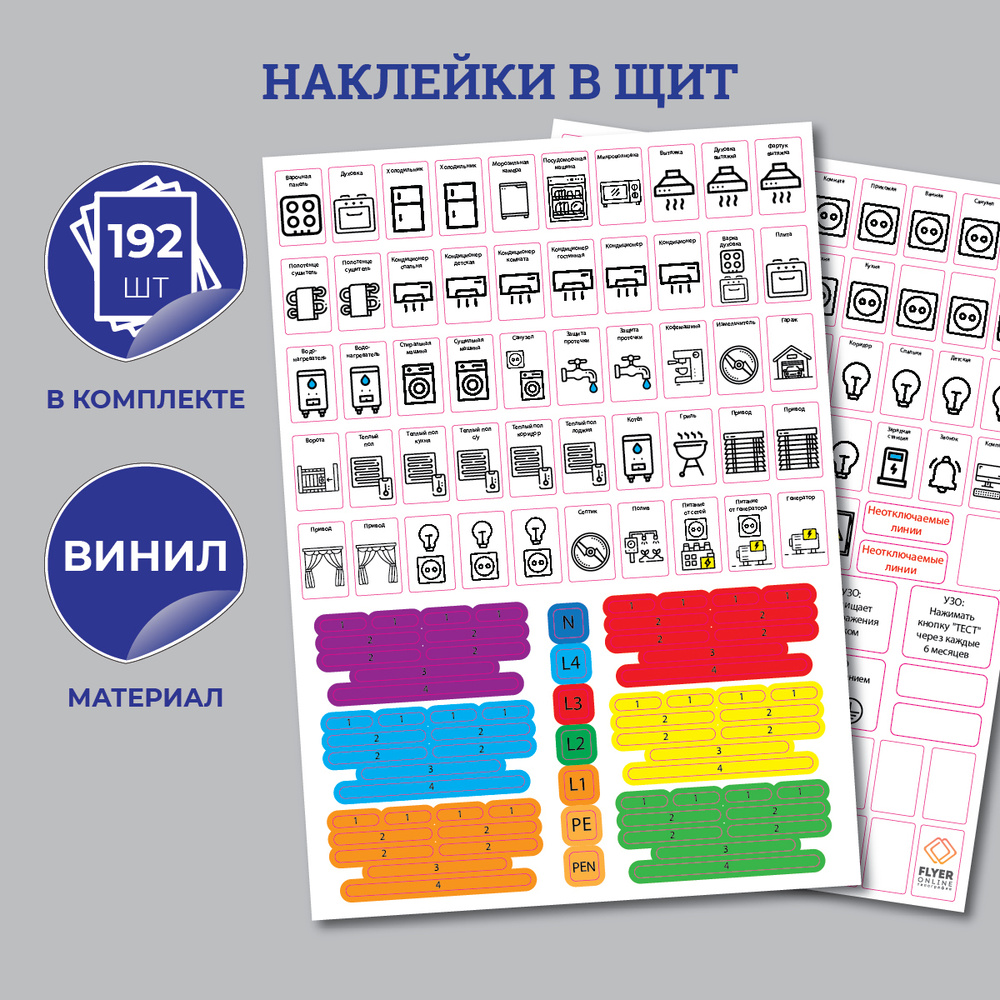 Маркировка для электрощитов 192 шт. / Готовый набор наклеек для маркировки электрических автоматов 220 #1