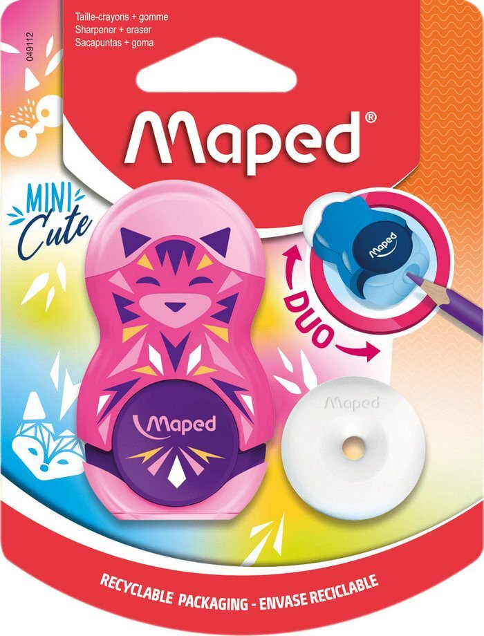 Точилка 1 отверстие Maped LOOPY MINI CUTE, с дополнительным ластиком, индивидуальная упаковка, розовый #1