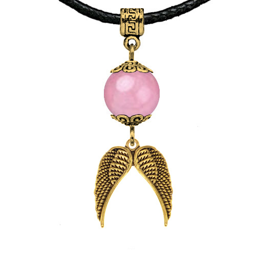 Кулон подвеска на шею - Крылья ангела (защита высших сил), натуральный камень розовый кварц, шнурок для #1