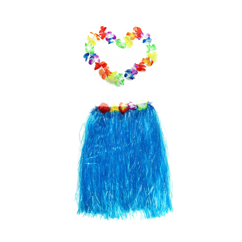 Гавайская юбка 60 см, голубая, гавайское ожерелье 96 см #1