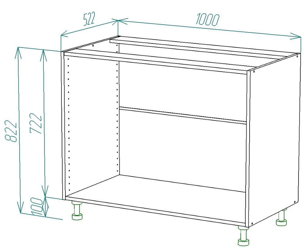 Корпус напольного кухонного модуля ш*г*в: 100х52х82 см, под полки и выдвижные ящики, серия "Стандарт" #1