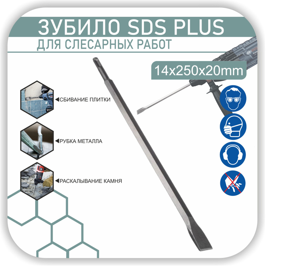 Зубило плоское (лопатка), на перфоратор лопаточное SDS-plus, повышенной прочности по камню, бетону, кирпичу #1