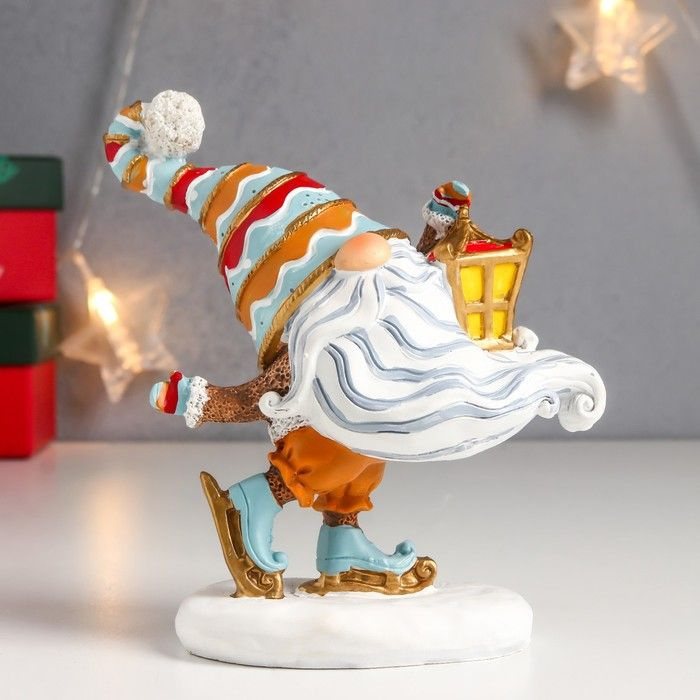 Сувенир из полистоуна "Дедушка Мороз на мини-лыжах с фонариком" 13,5х5,5х11,5 см  #1