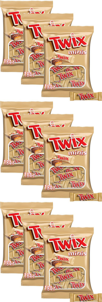 Батончик Twix Minis шоколадный, комплект: 9 упаковок по 184 г #1