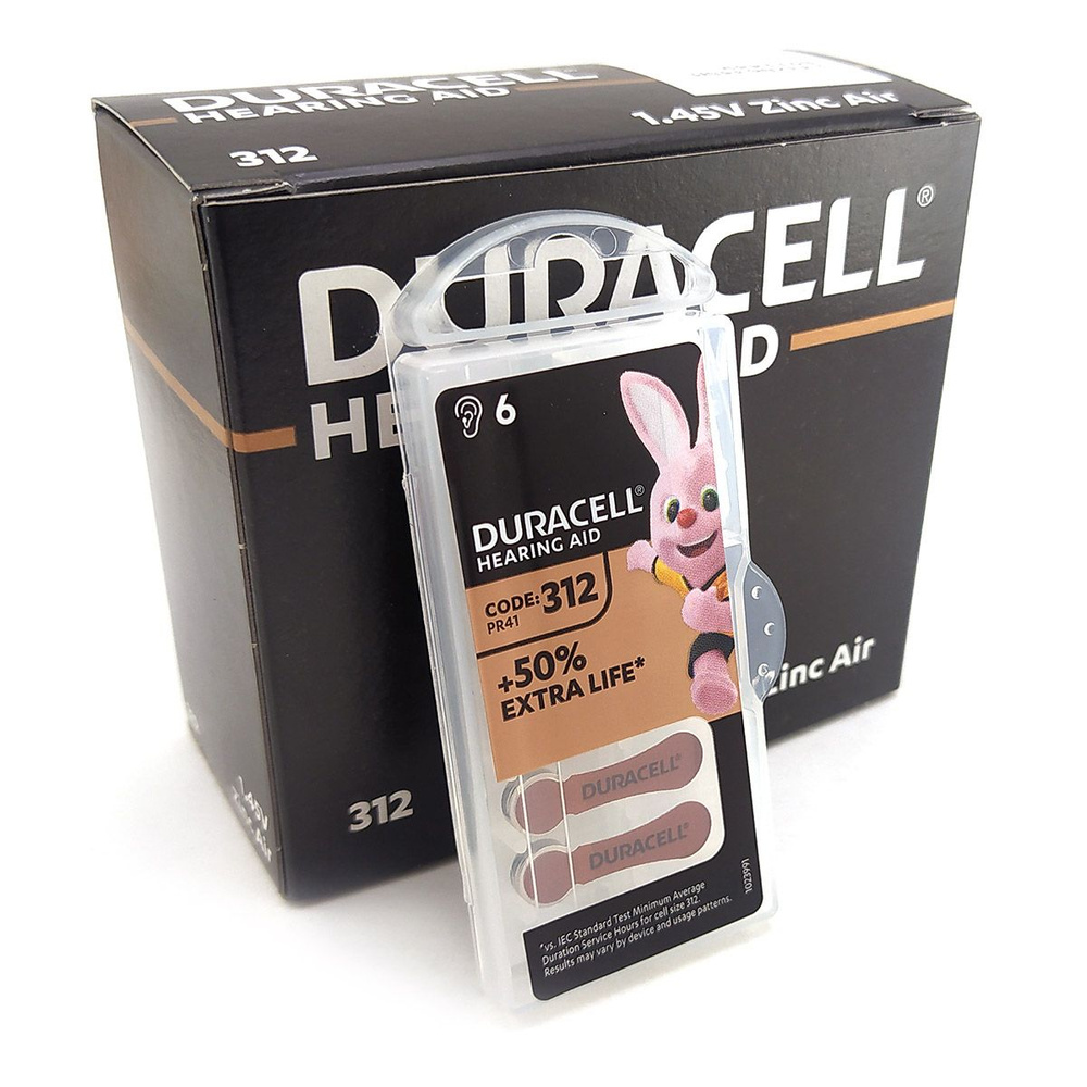 Батарейки (60шт) для слуховых аппаратов DURACELL ZA312 (PR41) 1.45В воздушно-цинковая  #1