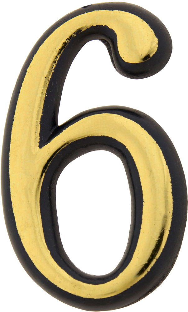 Дверной номер (цифра) на клеевой основе 6, цвет: золото, пластик, высота: 50 мм.  #1