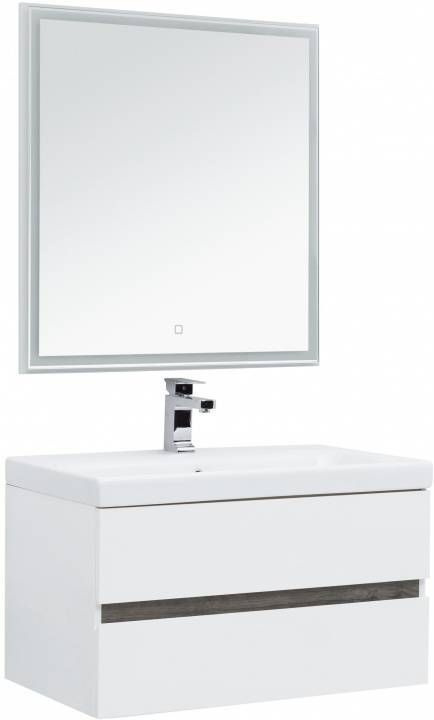 Мебель для ванной Aquanet Беркли 80 белый / дуб рошелье (зеркало белое)  #1