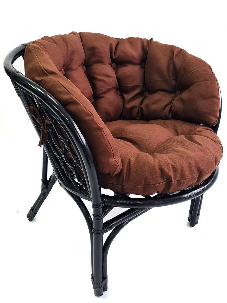 Кресло Багама из натурального ротанга с большой коричневой подушкой, цвет венге , 70х65х75 см  #1