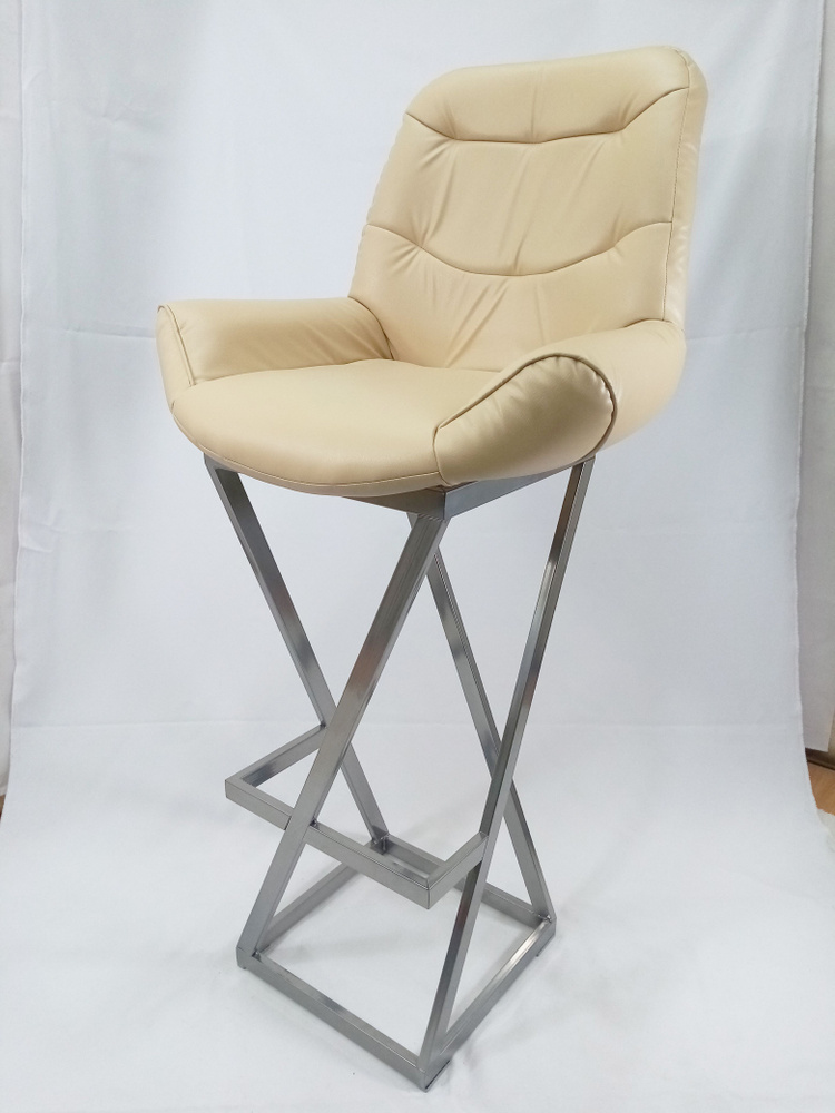 Барный стул Лофт Grand, кожа бежевая, каркас серый металлик (высота сиденья 87 см)  #1
