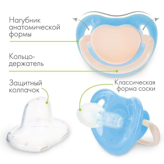 Соска-пустышка анатомическая, силикон, от 0 мес, цвет голубой 1шт.  #1