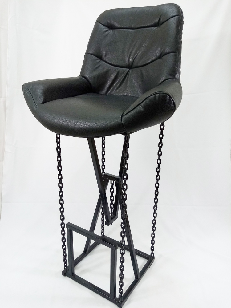 Барный стул на цепях Лофт Grand, кожа черная, каркас черный (высота сиденья 87 см)  #1