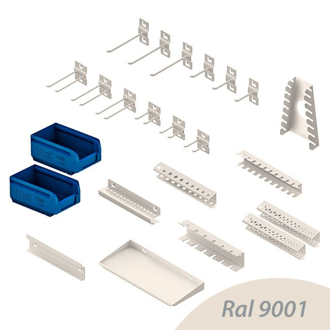 Хранение инструмента - навесные металлические аксессуары на перфорированную панель; 23 предмета  #1