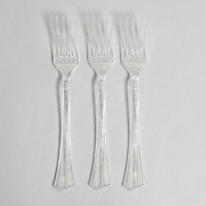 Вилки пластиковые Блеск , в наборе 12 штук, цвет серебро #1