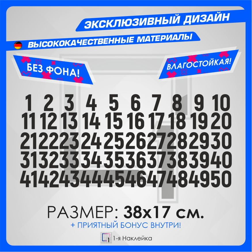 Наклейки Набор нумерация цифры 1-50 38х17см #1