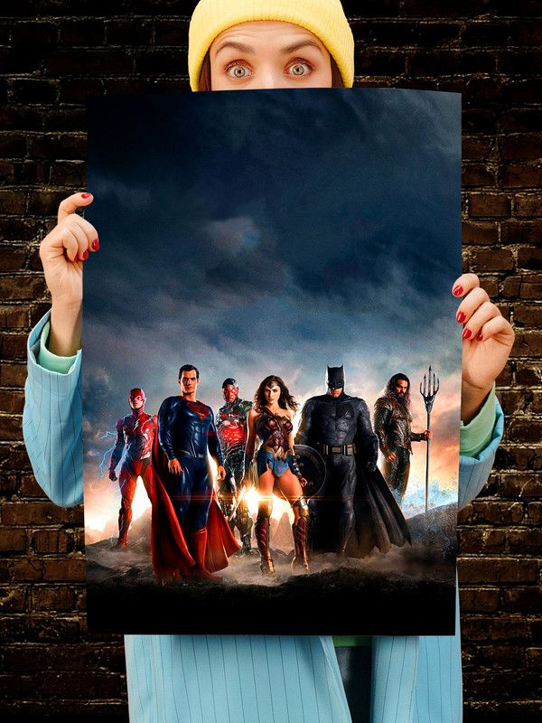 Постер интерьерный Лига справедливости 2, 70х46 см. Матовый яркий. Супергерои Бэтмен Чудо Женщина Аквамен #1