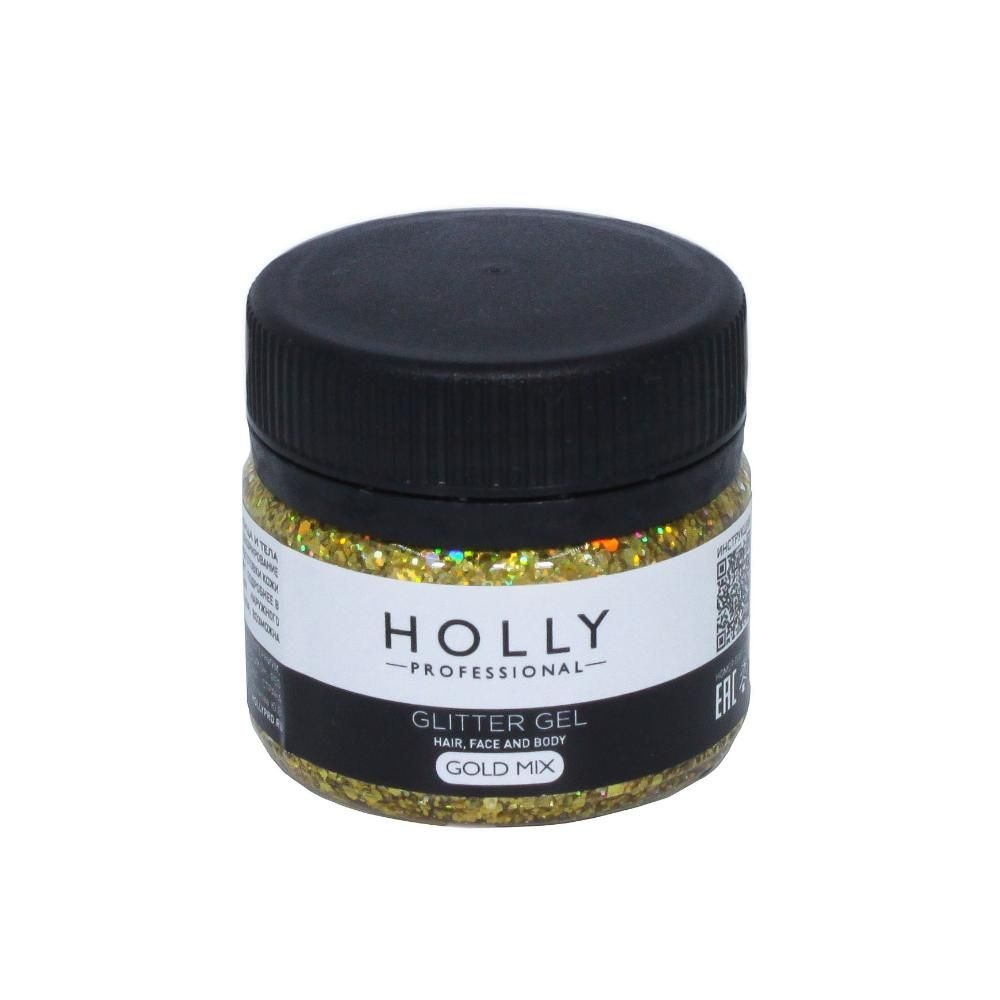 Глиттер для глаз, лица, волос и тела Glitter Gel, Holly Professional (Gold Mix)  #1