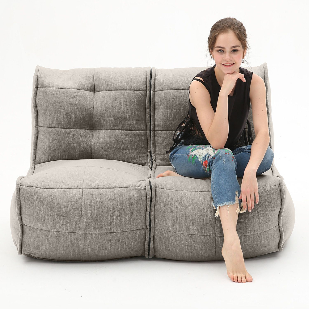 Бескаркасный мини диван Twin Couch - Keystone Grey (шенилл, серый) - 120 см - небольшой диван лофт для #1