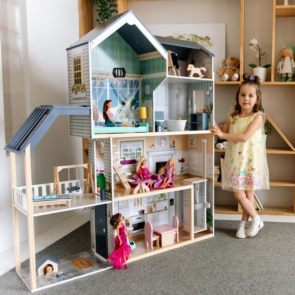 Деревянный кукольный домик "Мэделин Авенью" с мебелью 28 предметов  #1