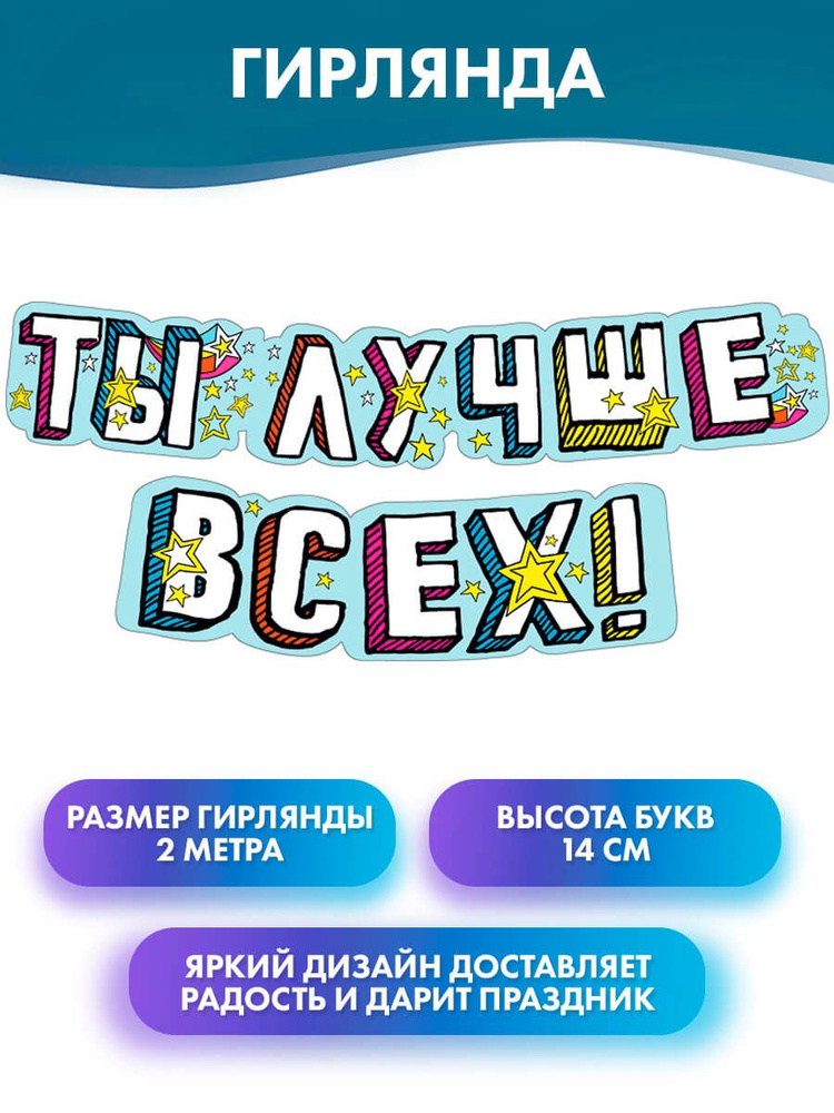 ГК Горчаков Растяжка "Гирлянда надпись на день рждения", 200 см, 1 шт  #1