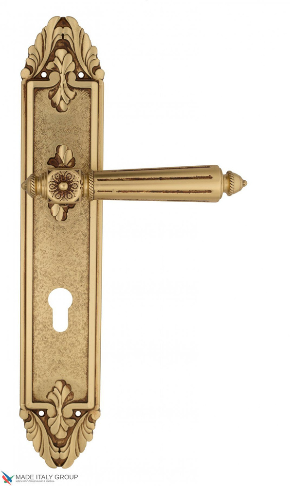 Дверная ручка на планке Venezia CASTELLO CYL PL90 французское золото + коричневый  #1