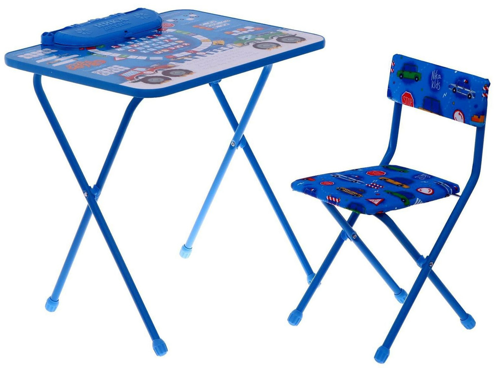 Набор детской мебели "Познайка. Большие гонки", в комплекте складной стол с пеналом и мягкий стул со #1