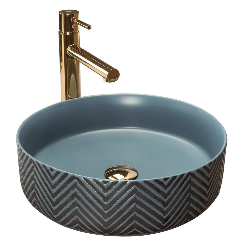 Керамическая раковина (умывальник) для ванной Rea Ashley, накладная, без перелива, цвет голубой/серый/матовый, #1
