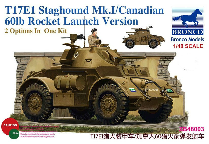 Сборная модель военной техники Bronco Models T17E1 Staghound Mk.I/Canadian 60lb rocket launch Version, #1