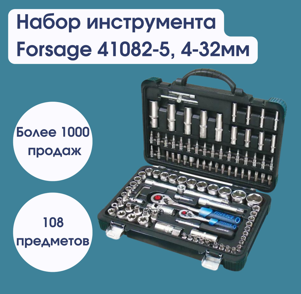 Набор инструмента 108пр.1/4"&1/2"(6гр.)(4-32мм) Forsage F-41082-5 #1