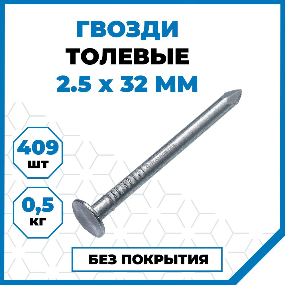 Гвозди Стройметиз толевые 2.5х32, сталь, без покрытия, 500 гр. (409 шт.)  #1