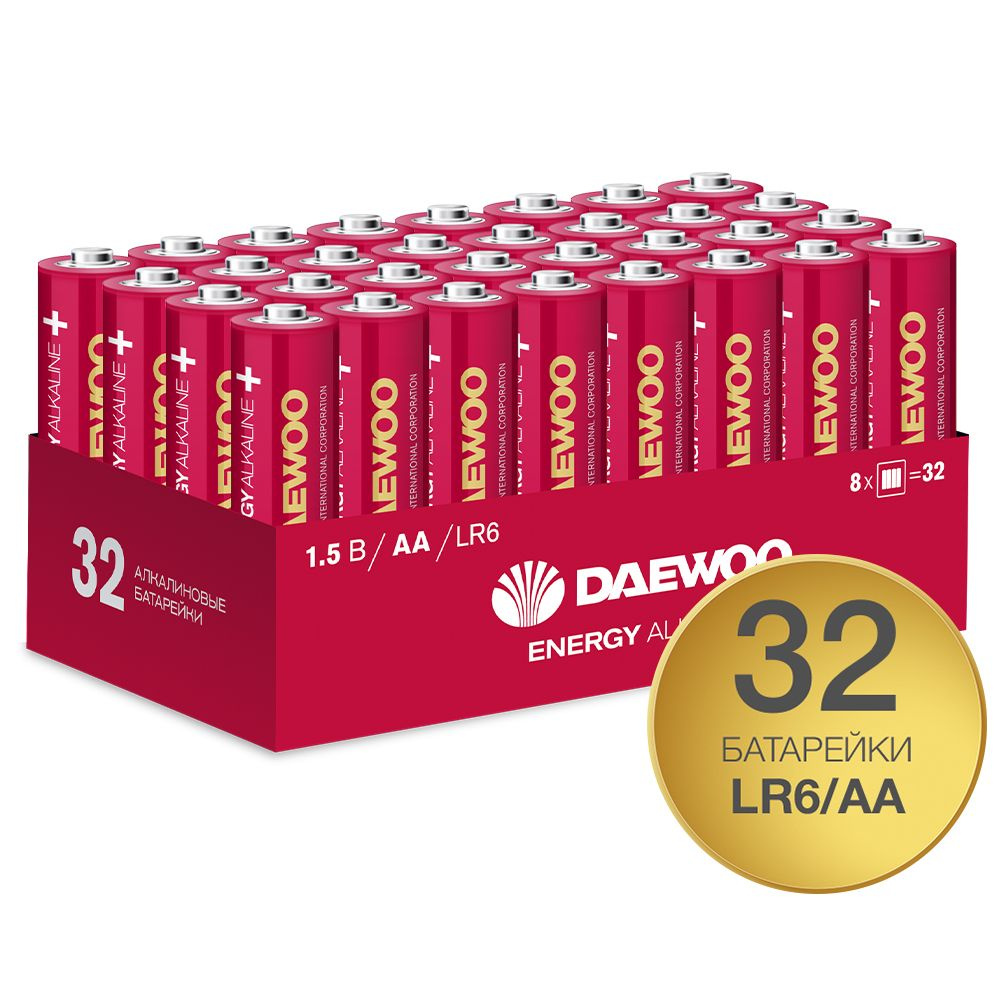 Батарейки алкалиновые DAEWOO ENERGY ALKALINE АА (LR6, ПАЛЬЧИКОВЫЕ), 32 шт. (LR6EA-HB32). Уцененный товар #1