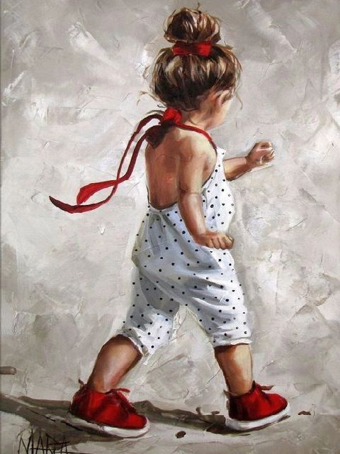 Картина по номерам "Девочка в красных ботинках" холст на подрамнике 40х50 см, GX9243  #1