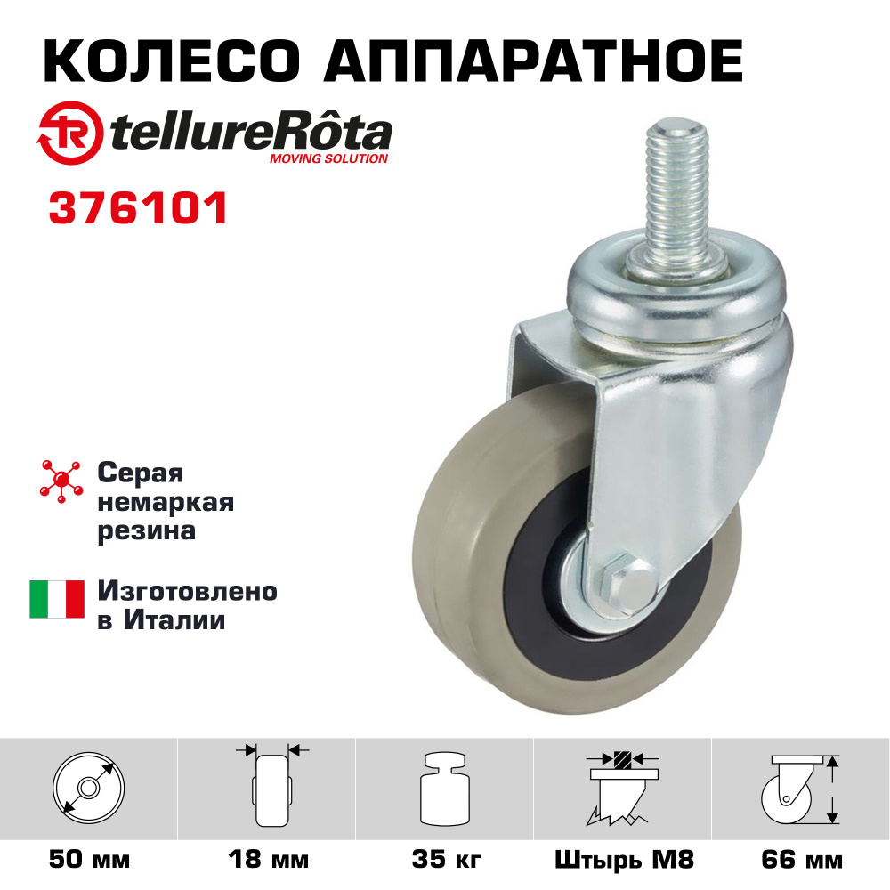 Колесо аппаратное Tellure Rota 376101 поворотное, диаметр 50мм, грузоподъемность 35кг  #1