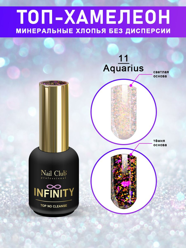 Nail Club professional Топ-гель с минеральными хлопьями без липкого слоя INFINITY 11 Aquarius, 18 мл. #1