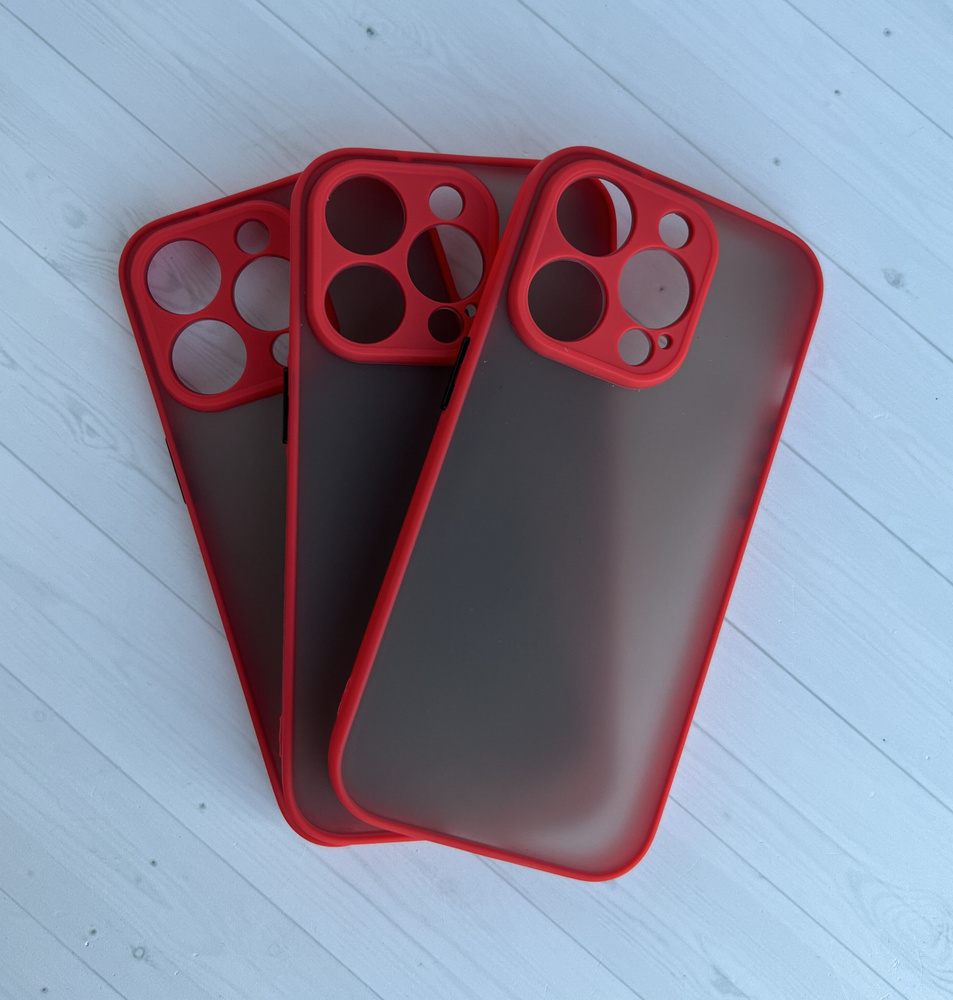 Чехол для айфон 14 про / iphone 14 pro, красный, прозрачный, защита камеры  #1
