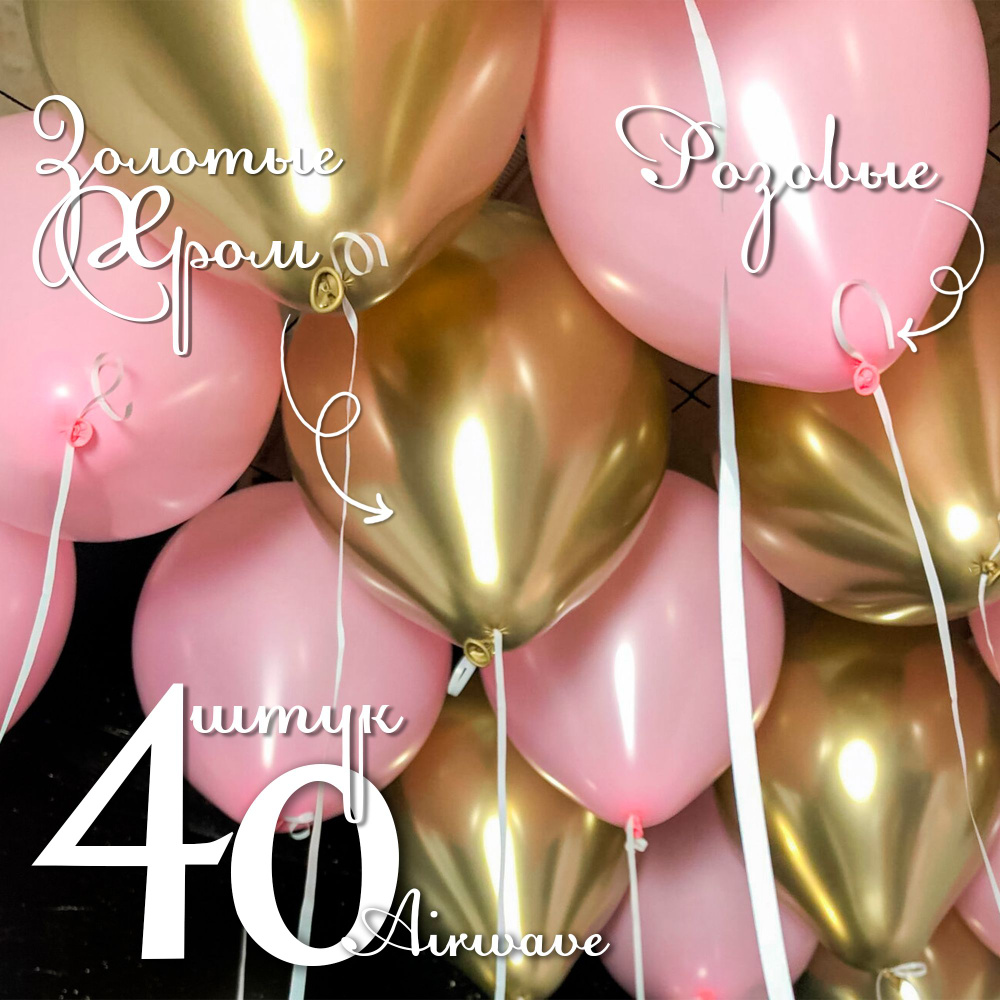 Набор воздушных шаров " Розовый Золотой Хром" 40 штук. #1