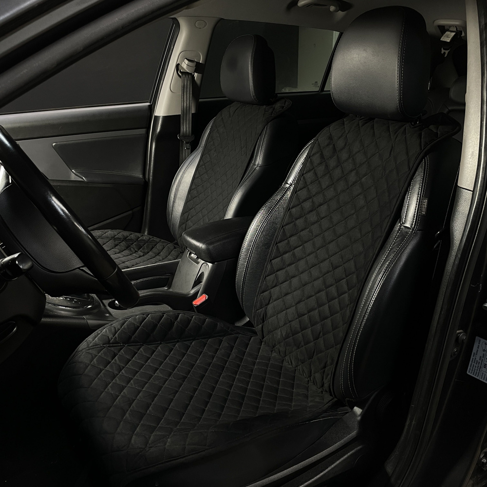 Накидки для Ауди Ку5 / Audi Q5 (2008-2017) на передние сиденья RS, Алькантара, Черный  #1