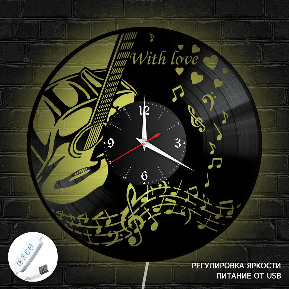 Настенные часы RedLaser "Музыка из винила с белой подсветкой, №2", 30 см  #1