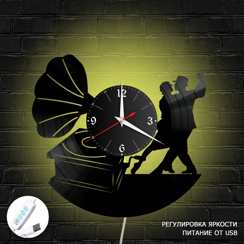 Настенные часы RedLaser "Музыка (Грамофон) из винила с белой подсветкой, №14", 30 см  #1