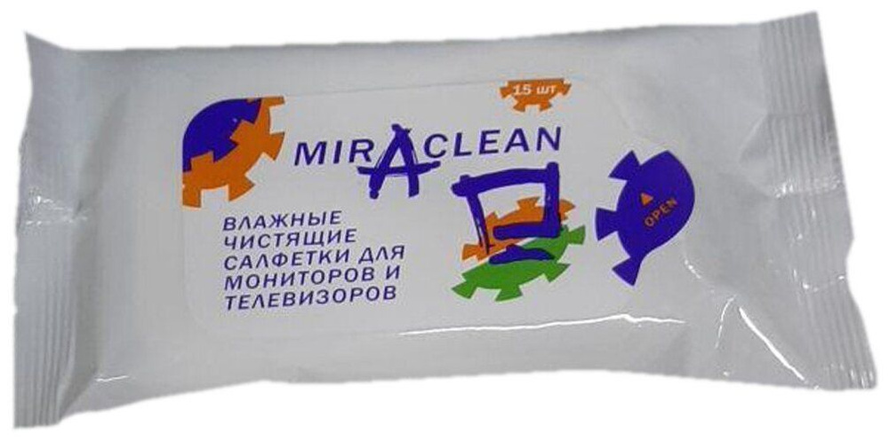 Влажные чистящие салфетки для мониторов и телевизоров MIRACLEAN MV 24112, мягкая упаковка, 15шт, для #1